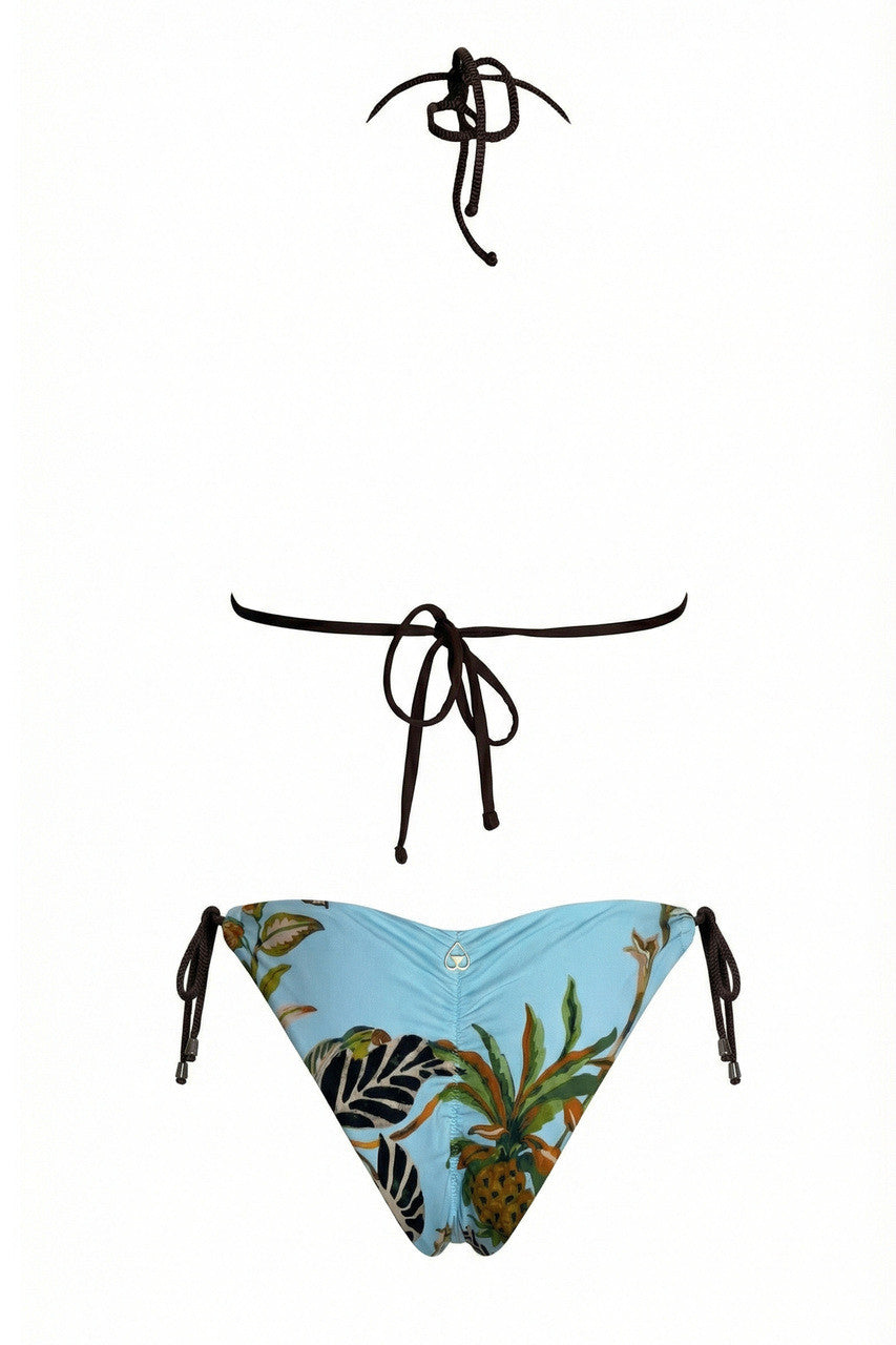 Bikini Triangolo Tropical con Paillettes e Ricami e Slip Brasile