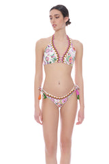 Bikini Top a Vela Floreale e Ricami in Pizzo e Slip Regular