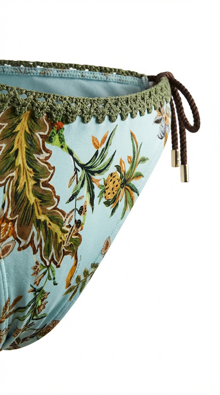 Bikini Triangolo Tropical con Paillettes e Ricami e Slip Brasile