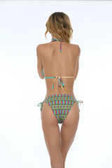 Bikini Triangolo Damascato con Pietre Colorate e Slip Regular
