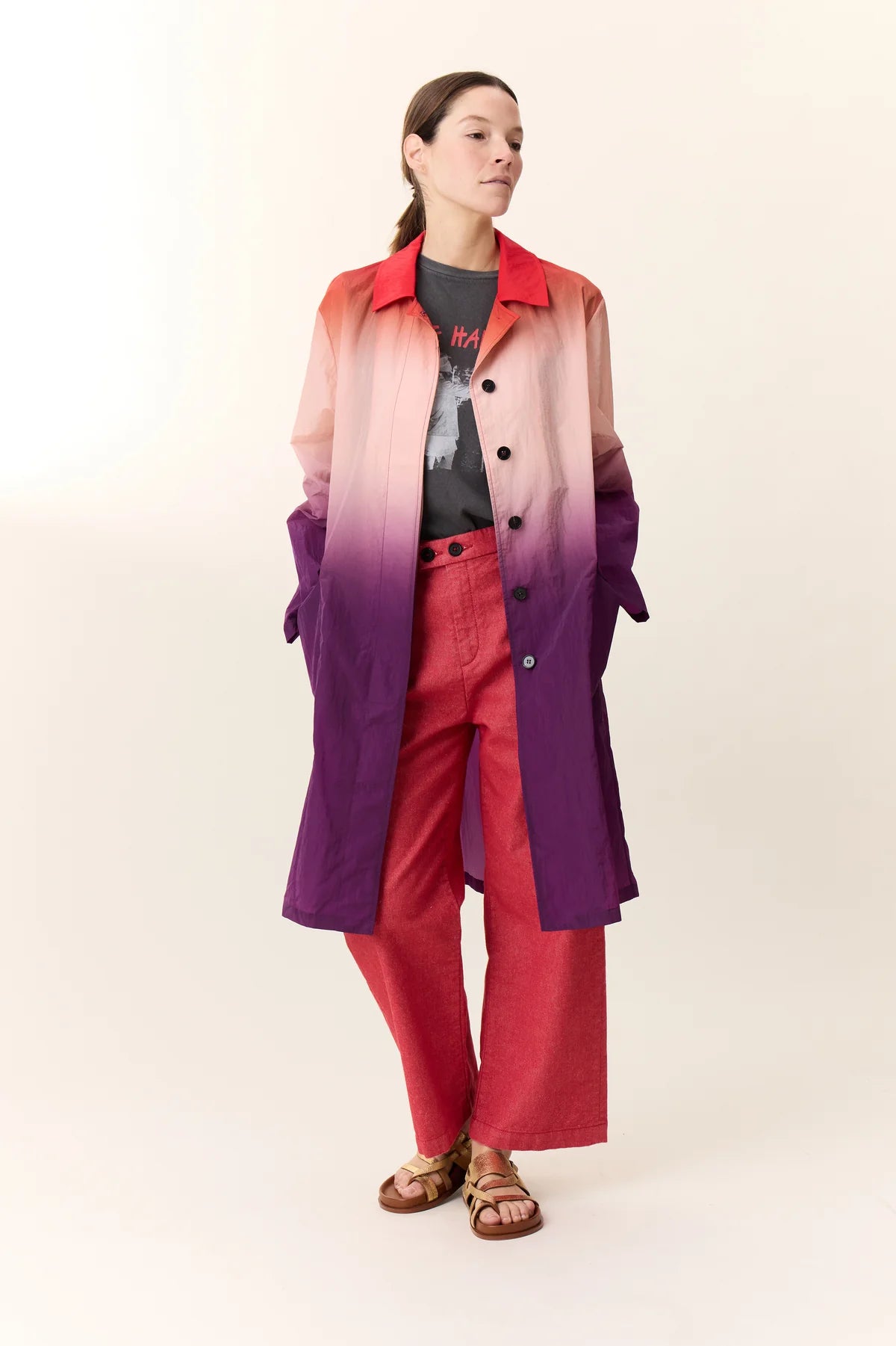 Trench leggero midi taglio dritto con motivo tie