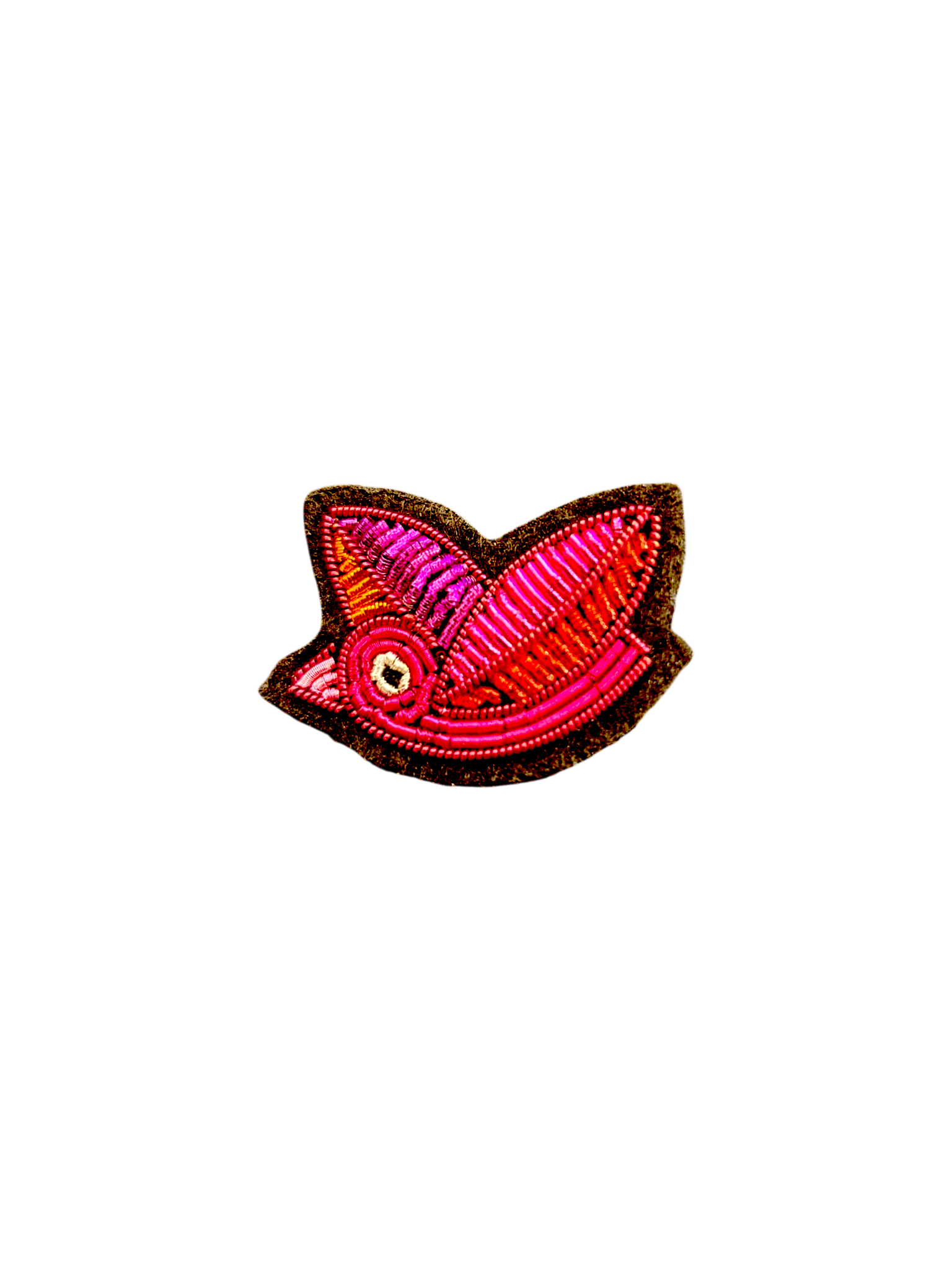 Spilla ricamata a mano "L'uccellino rosa"