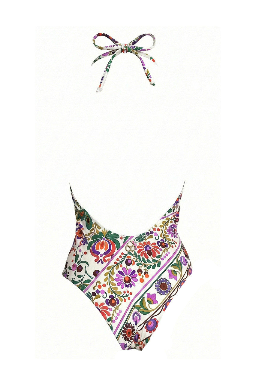 Costume Intero con Stampa Floreale e Crochet