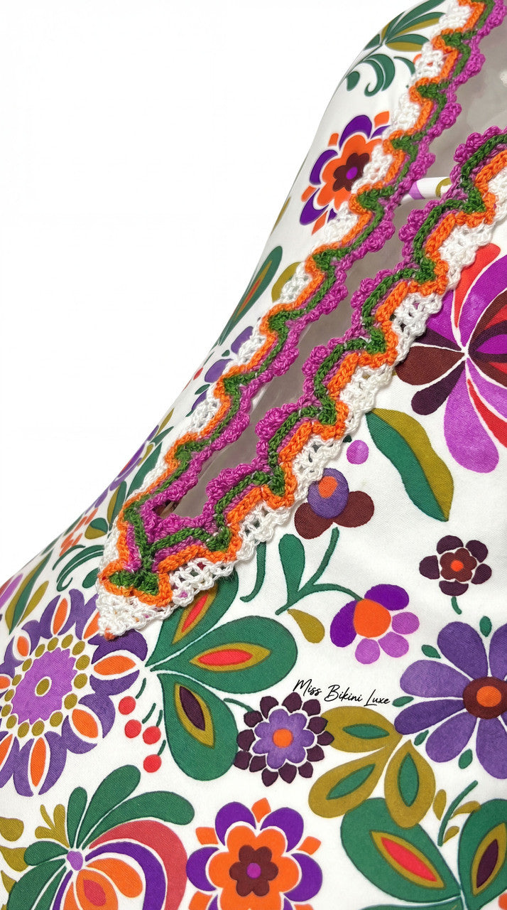 Costume Intero con Stampa Floreale e Crochet