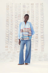 Blusa in cotone oversize ricamata a mano