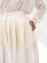 Gonna midi in cotone decorata con fiori realizzati a mano