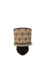 Lampada pigna sfera nera  in ceramica con paralume a cilindro palmette e bordo spazzolino