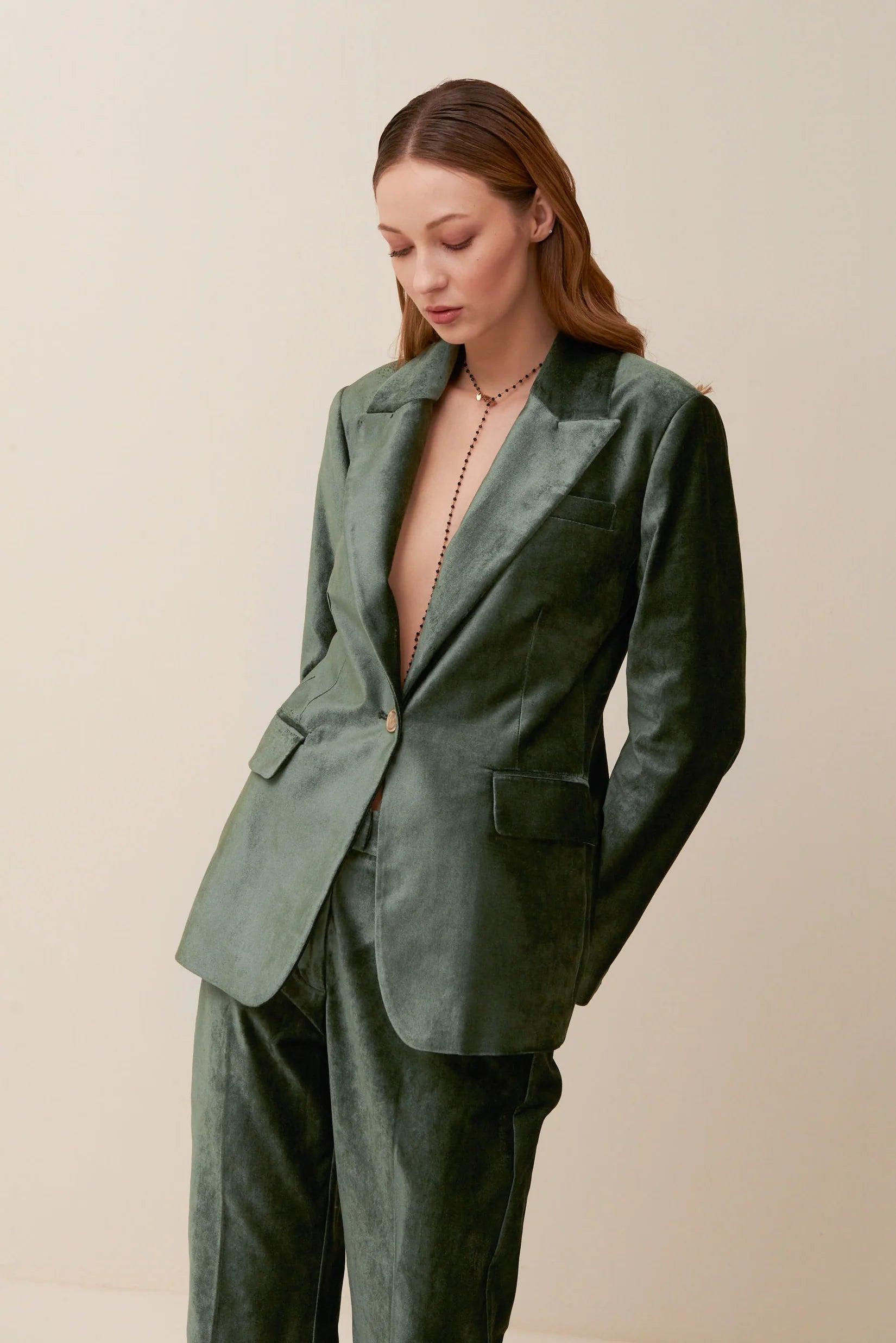 Giacca in velluto liscio di cotone e viscosa un petto