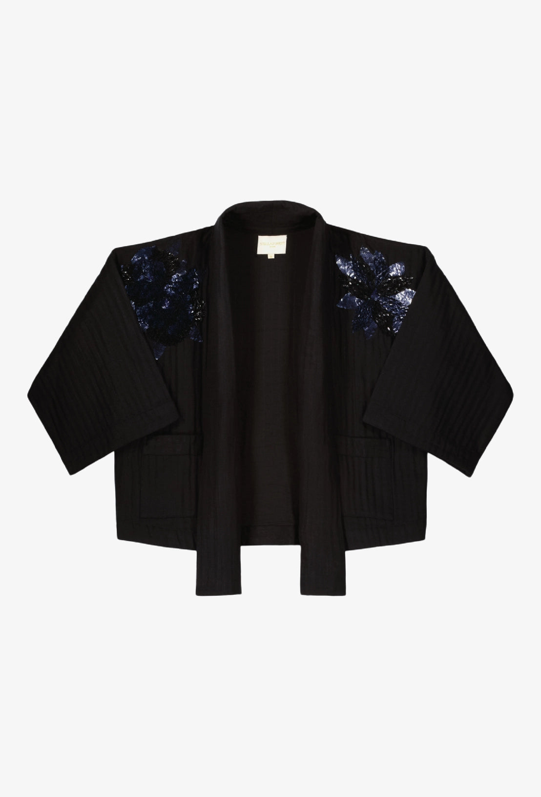 Giacca kimono ricamata a mano con filo e paillettes