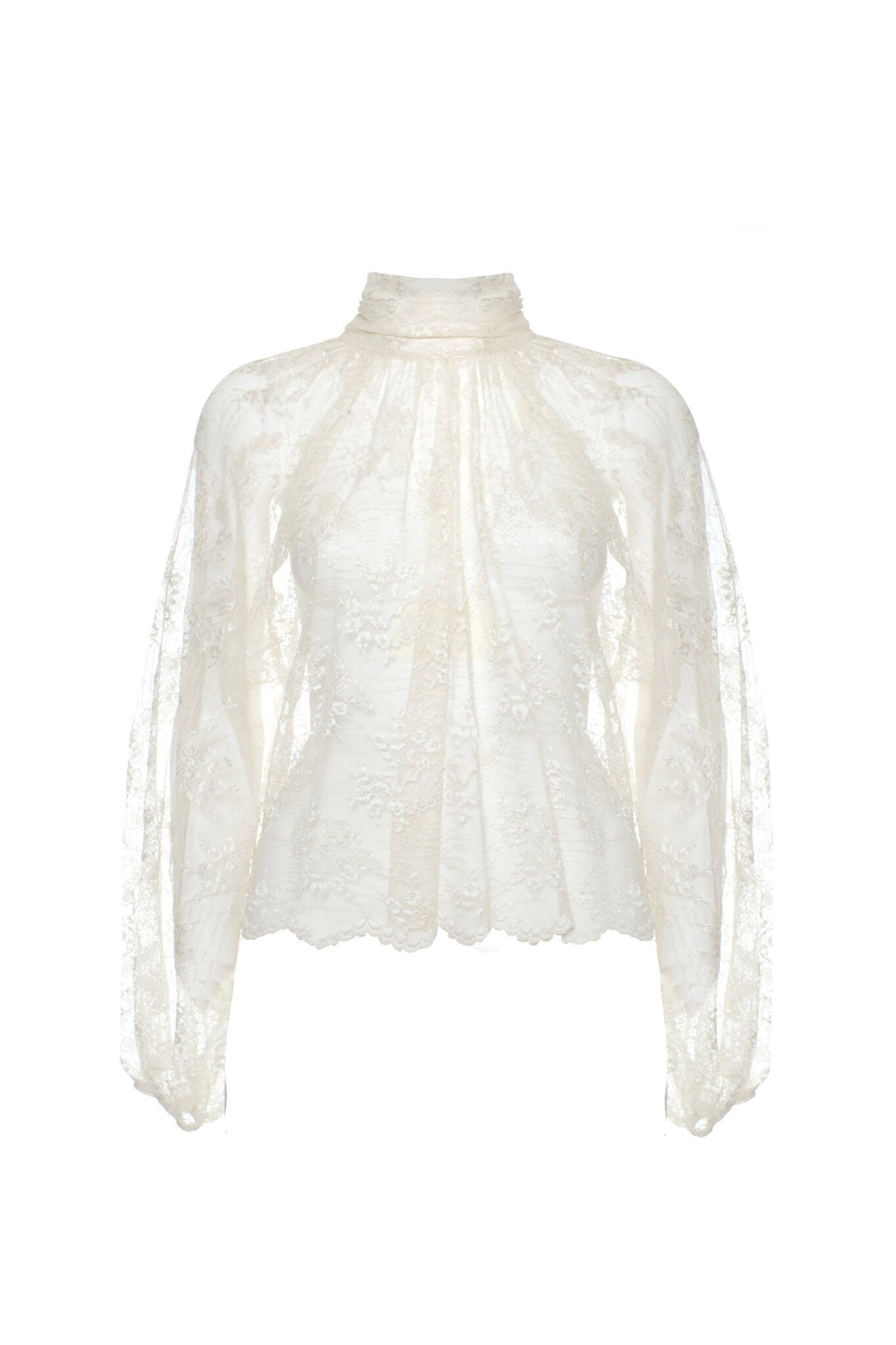 Blusa in pizzo con collo alto a sciarpa