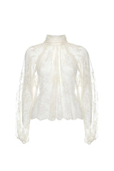 Blusa in pizzo con collo alto a sciarpa