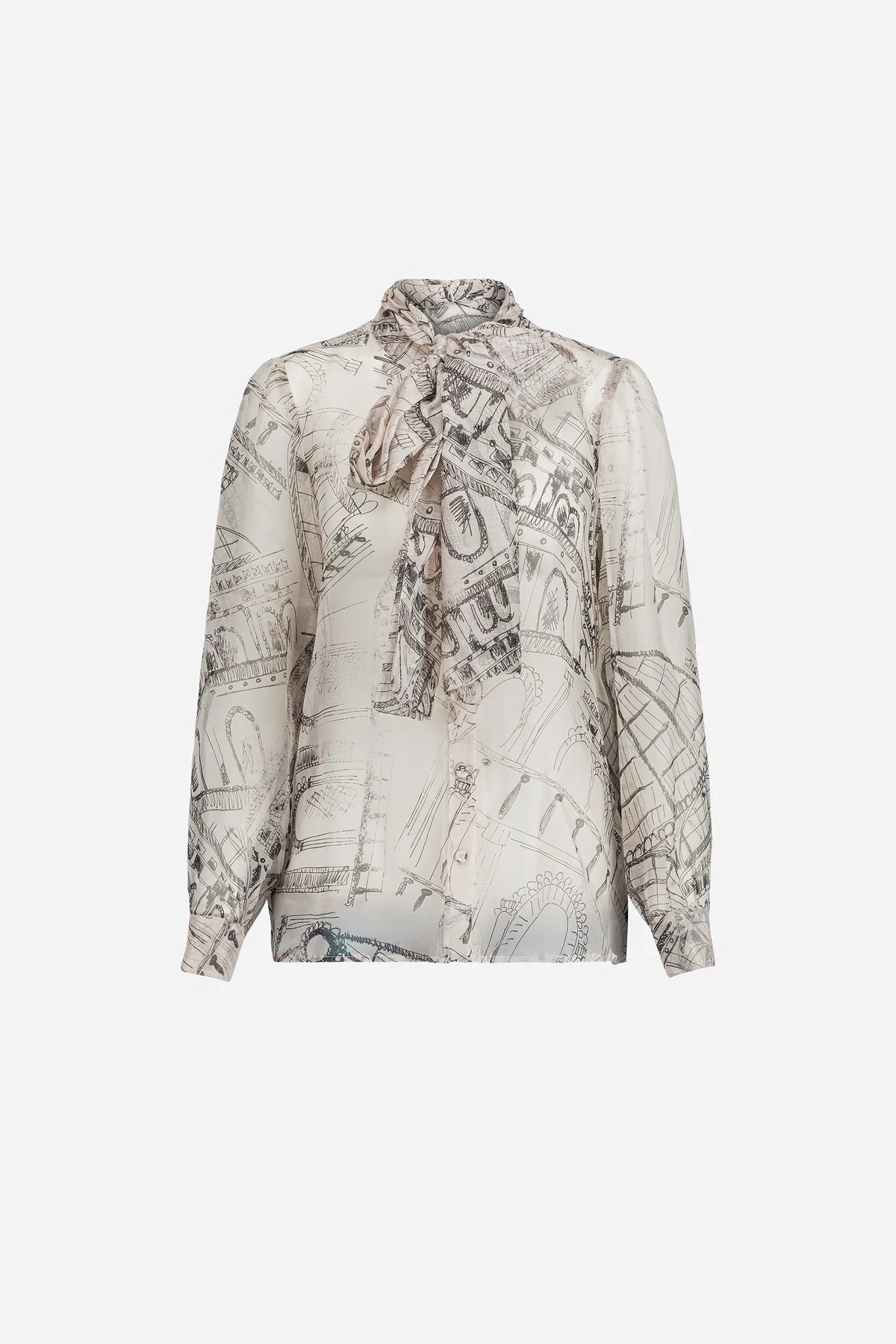 Camicia in organza di seta trasparente con stampa a