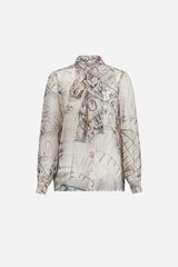 Camicia in organza di seta trasparente con stampa a