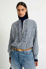 Camicia a quadretti con volant sul davanti