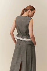 Gilet in tela di lana con riporti in tessuto da camiceria