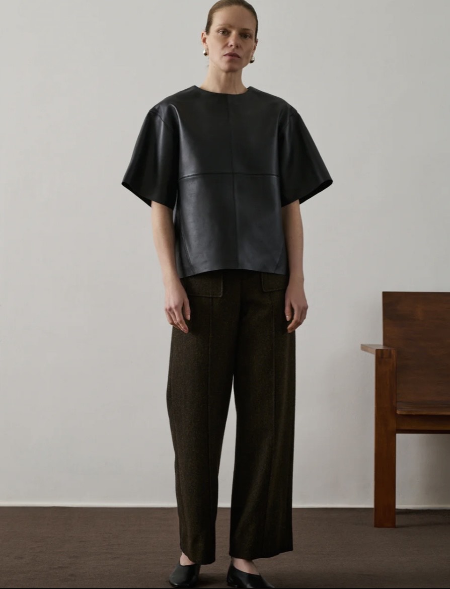 Pantalone in lana con motivo a spina di pesce