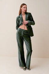 Pantalone flare in velluto liscio di cotone e viscosa, vestibilità regolare