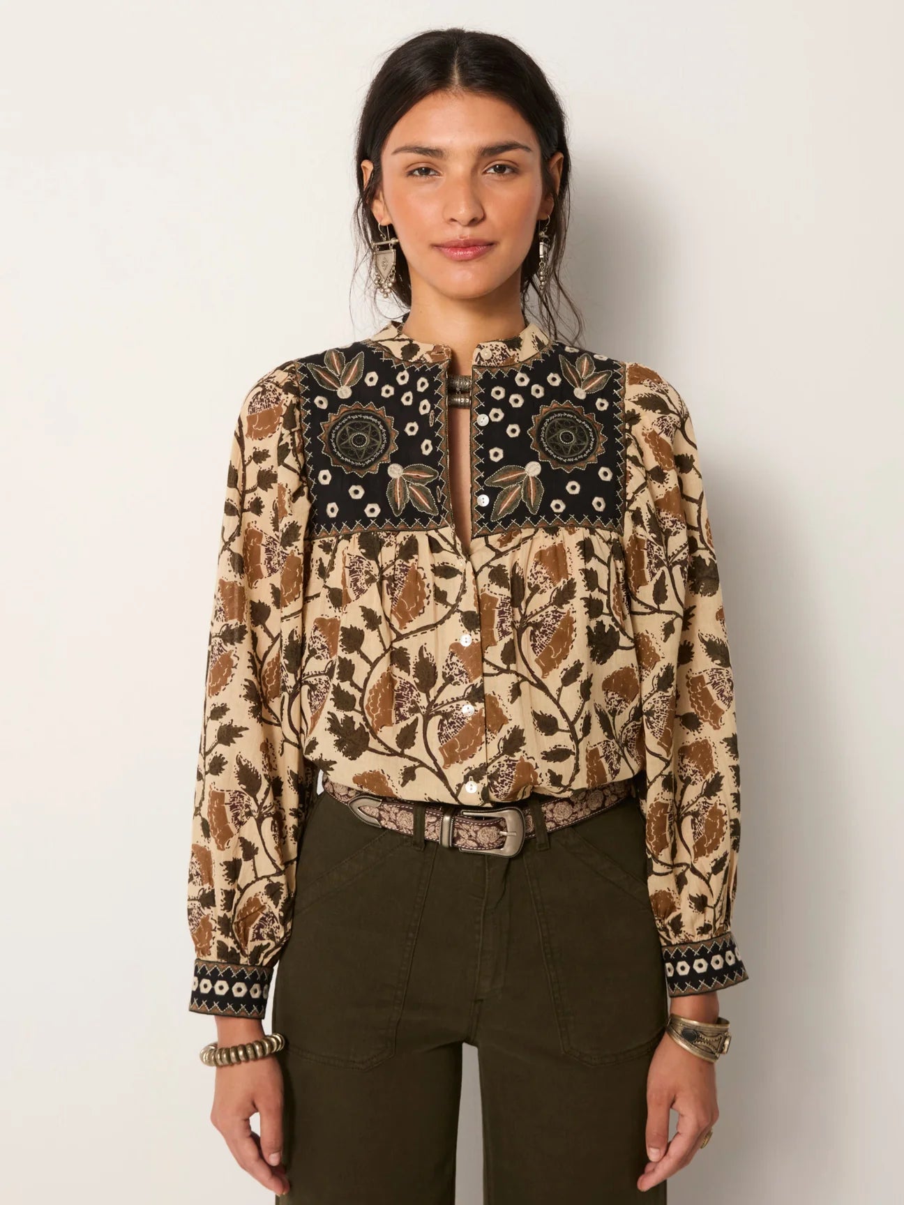 Camicia ricamata in voile di cotone