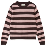 Maglia girocollo a righe in cashmere marrone scuro e rosa cipria