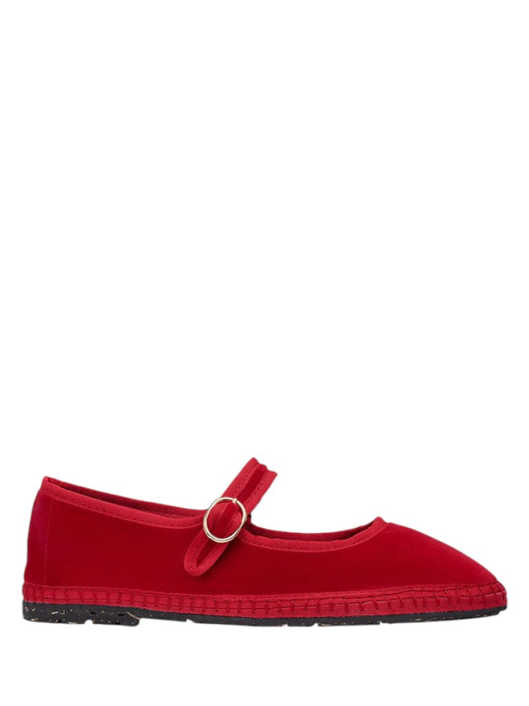 Friulana Mary Jane in velluto rosso Flabelus