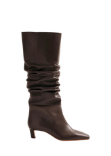 Stivali alti in pelle marrone con tacco kitten Alhoas