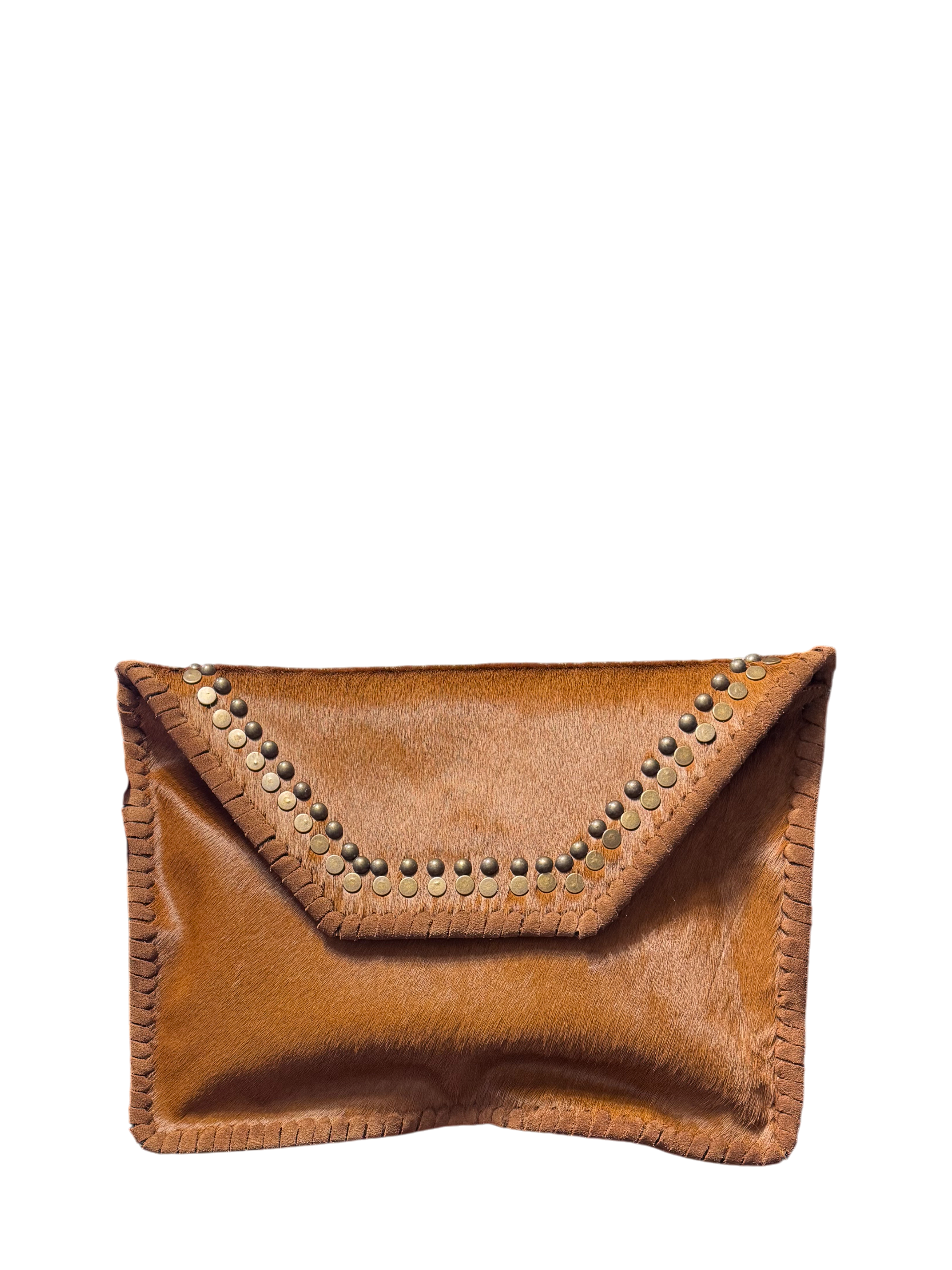 Maxi pochette in cavallino e borchie