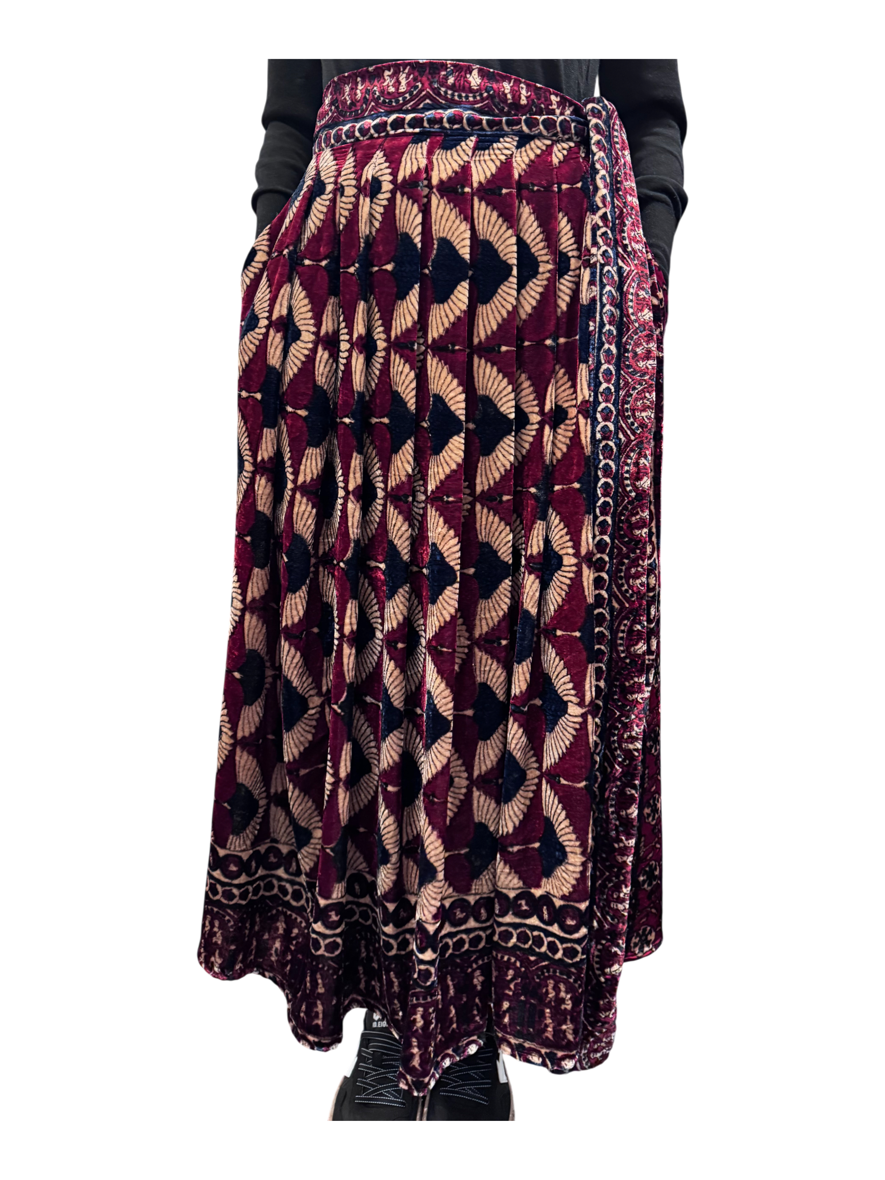 Gonna in velluto di seta stampata a mano