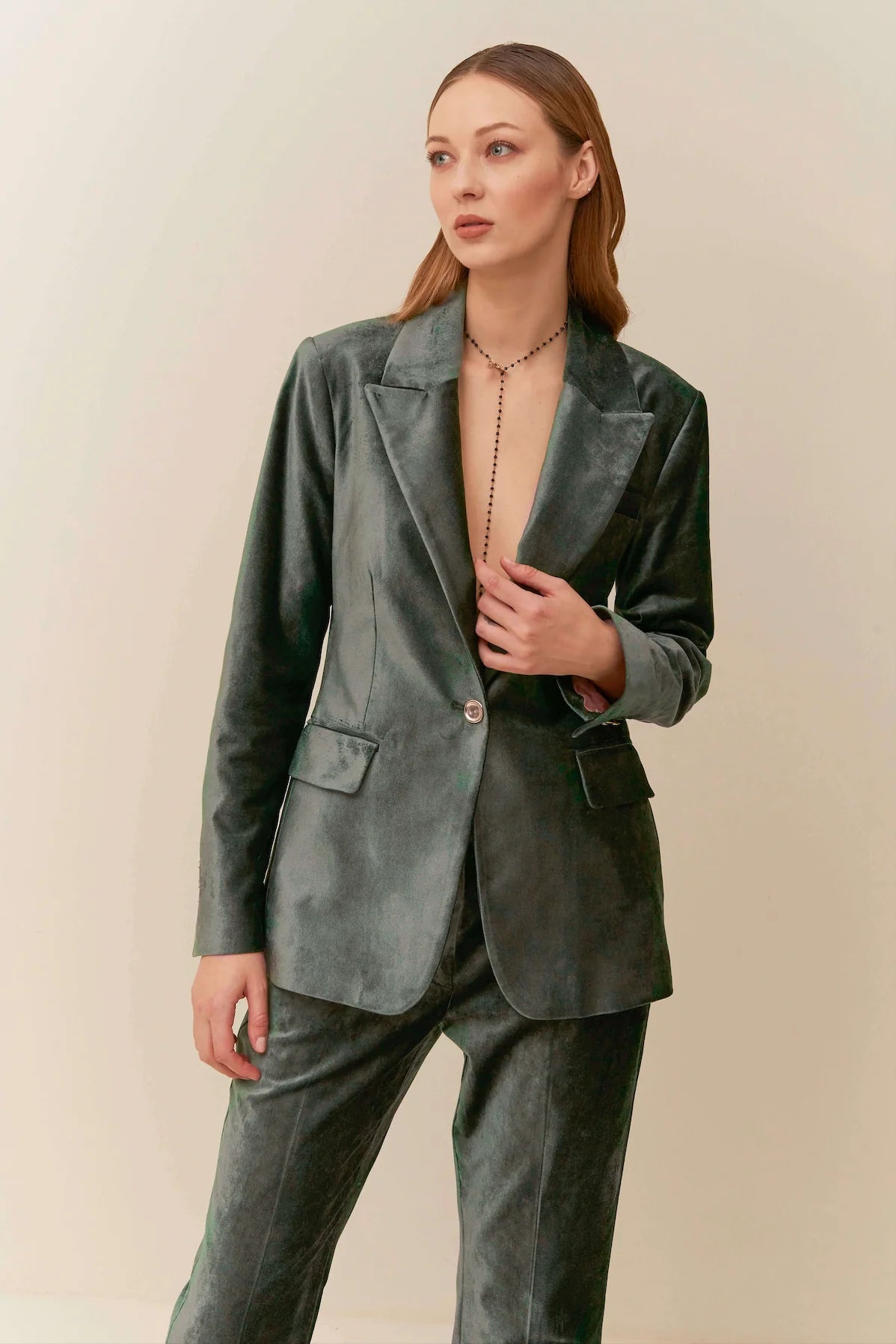 Giacca in velluto liscio di cotone e viscosa un petto