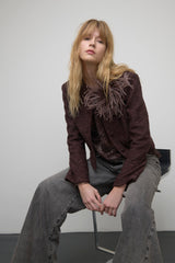 Giacca corta in boucle e chiffon