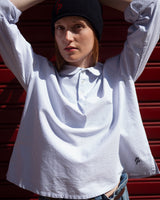 Blusa in cotone a righe con colletto stondato