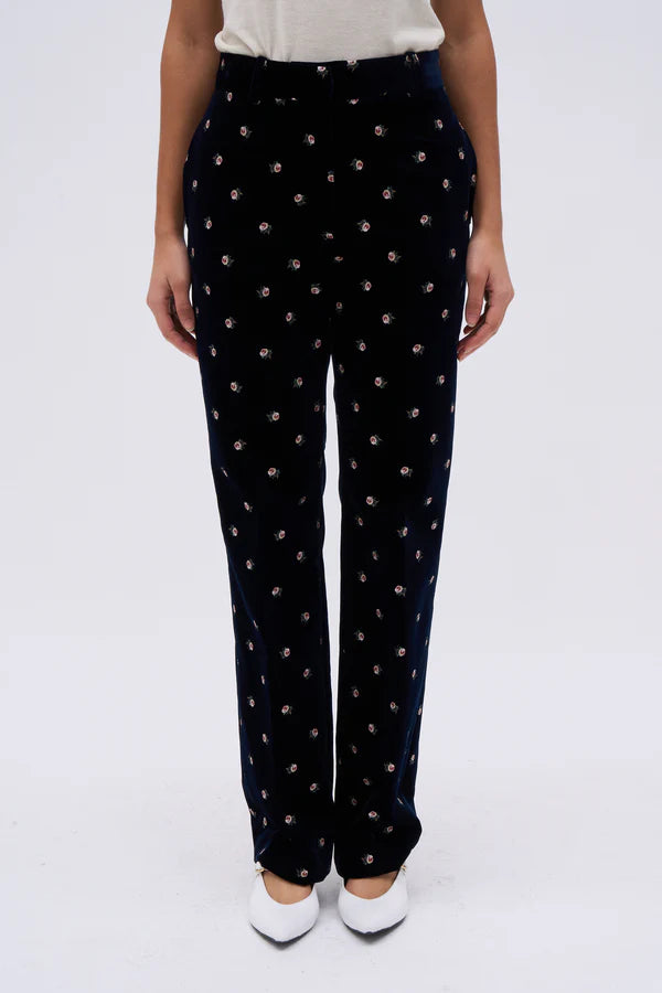 Pantaloni in velluto con stampa floreale