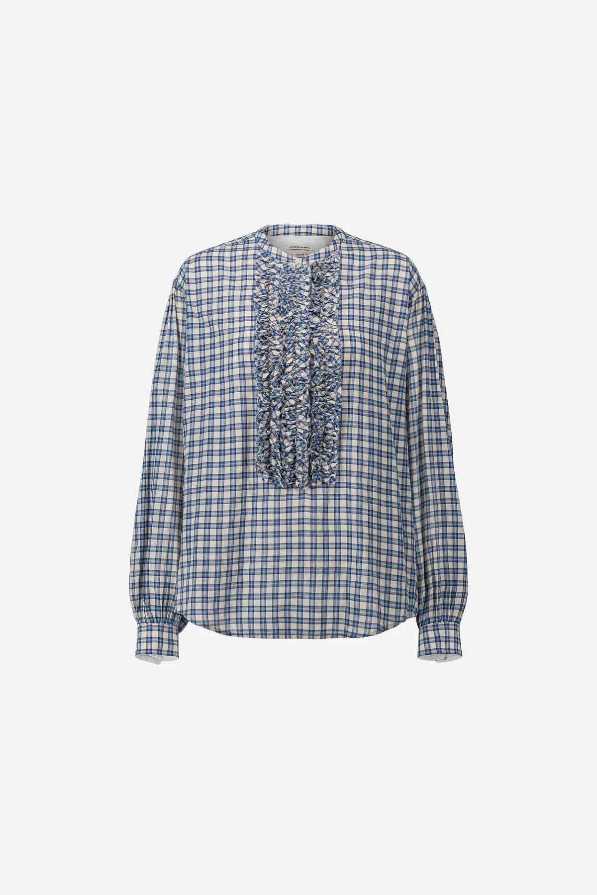 Camicia a quadretti con volant sul davanti