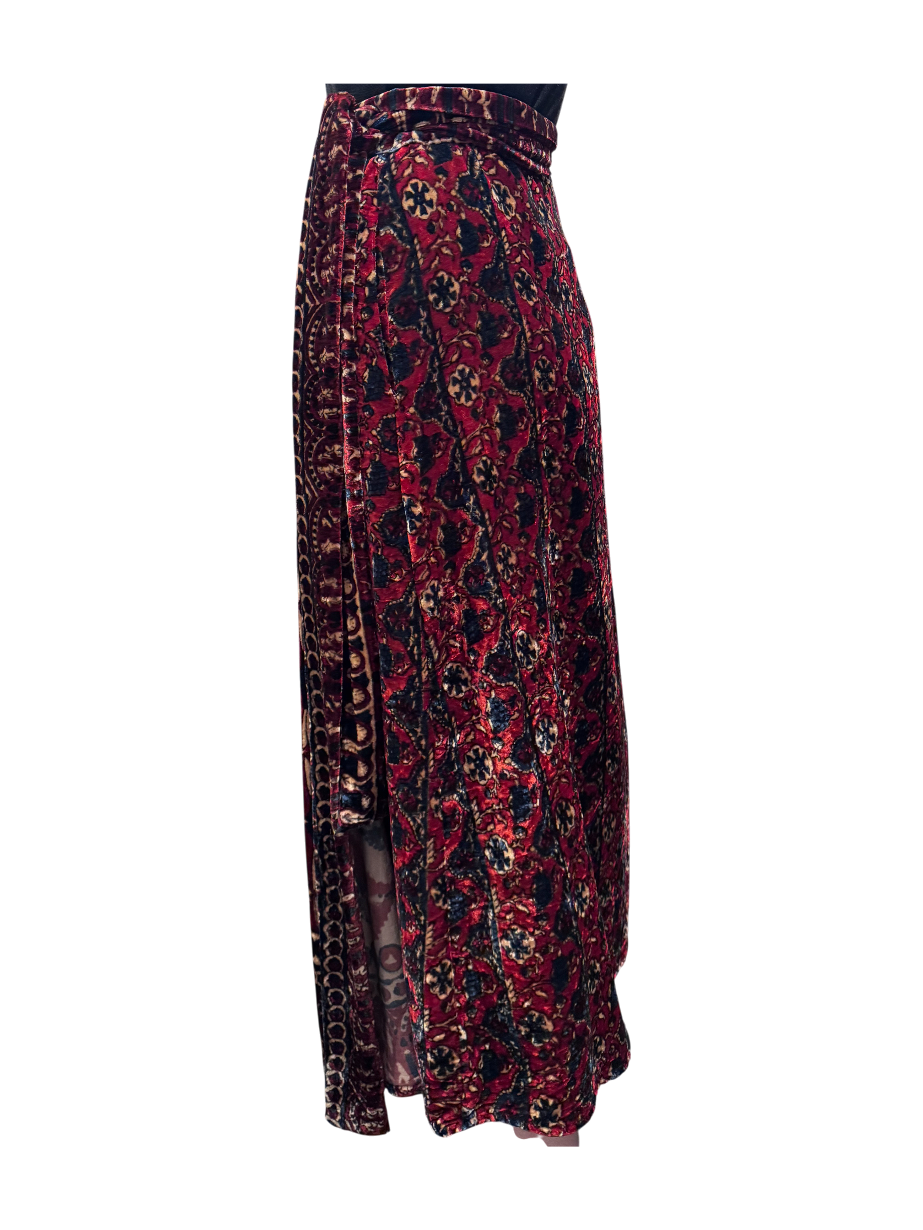 Gonna in velluto di seta stampata a mano