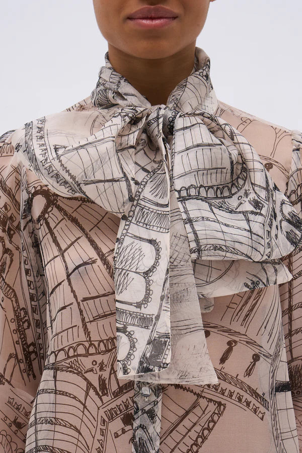 Camicia in organza di seta trasparente con stampa a