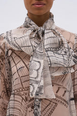 Camicia in organza di seta trasparente con stampa a