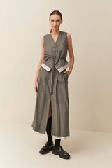 Gilet in tela di lana con riporti in tessuto da camiceria