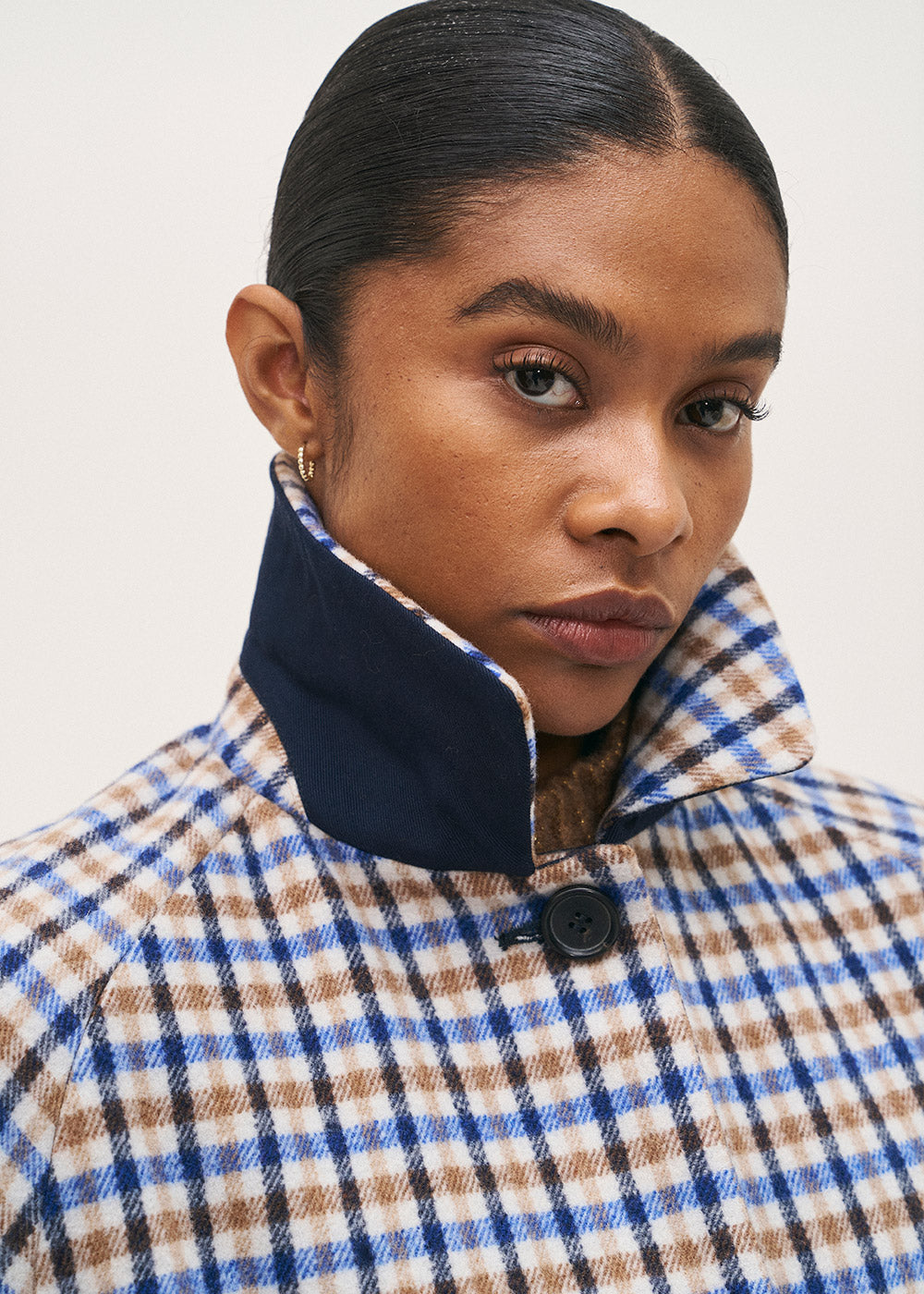 Cappotto corto in lana a quadretti