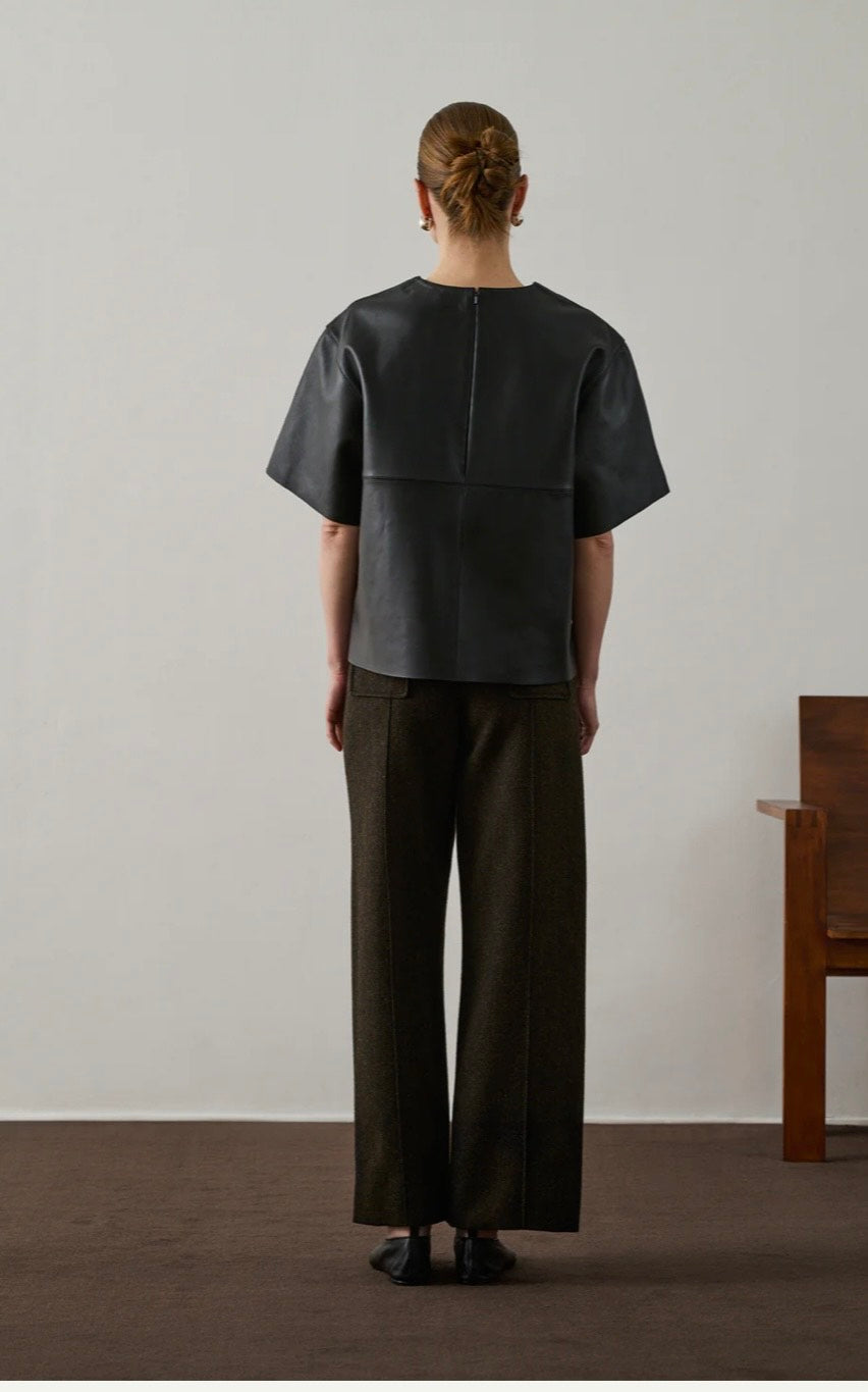 Pantalone in lana con motivo a spina di pesce