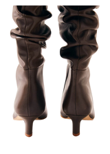 Stivali alti in pelle marrone con tacco kitten Alhoas