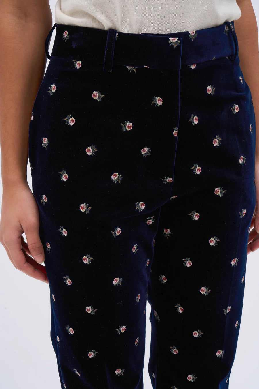 Pantaloni in velluto con stampa floreale