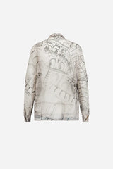 Camicia in organza di seta trasparente con stampa a