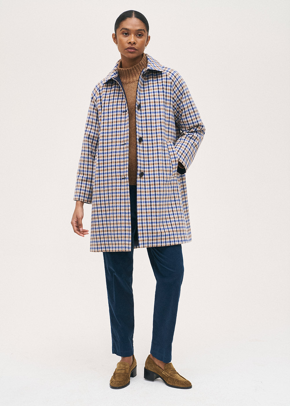 Cappotto corto in lana a quadretti