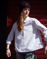 Blusa in cotone a righe con colletto stondato