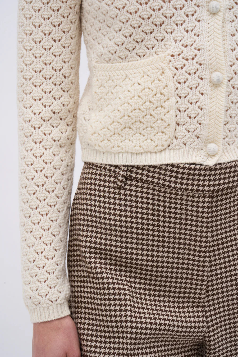 Cardigan in lana e cashmere all'uncinetto