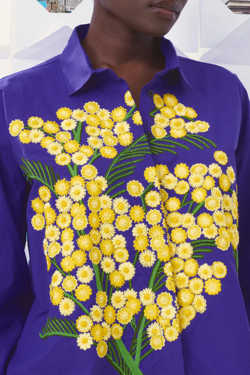 Camicia over in cotone con ricamo