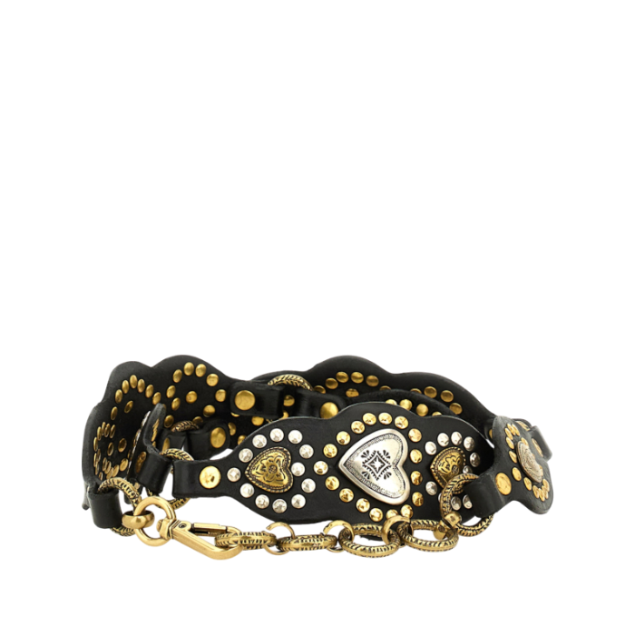 Cintura in pelle di vacchetta tinta in capo con borchie