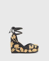 Espadrilla Carmela in pelle nappa con motivi floreali ricamati in rafia