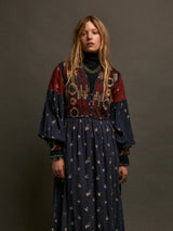 Abito lungo con corpetto in velluto