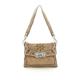 Borsa a tracolla "AGNESE" in pelle di vacchetta tinta in capo con borchie e traforatura