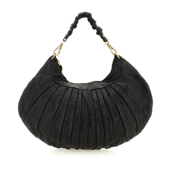 Borsa a spalla "LUNA" in pelle di vacchetta tinta in capo plissetata